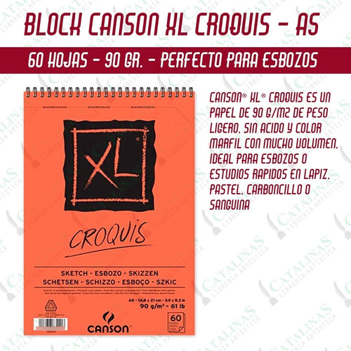 Block Canson Croquis T/15x21 A5 X 60hojas 90grs Microcentro