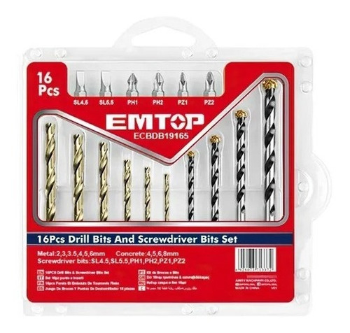 Juego De Mechas Puntas 16 Pzas Emtop Metal Pared Blister