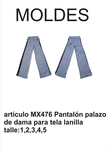 Moldes Patrones Pantalón Palazo De Dama Tela Lanilla Textil 1,2,3,4,5