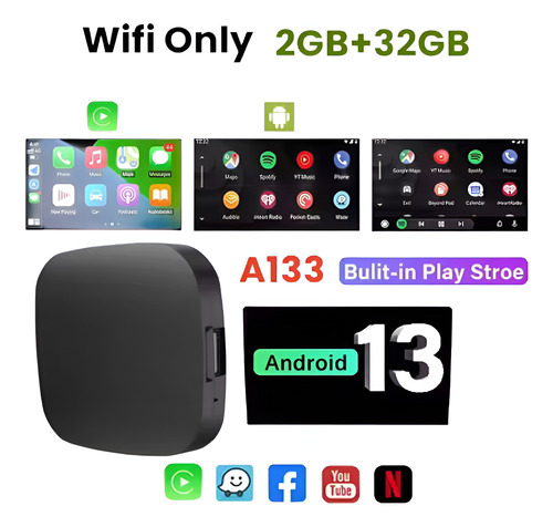 Adaptador Carplay Sem Fio Androidauto Netflix Youtube 2+32gb