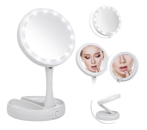 Espejo Para Maquillaje Doble C/ Aumento 10x + Luz Led 
