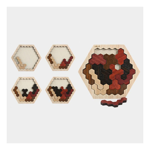 Nuevo Madera Hexagonal Tangram Puzle 3d Color Madera Color