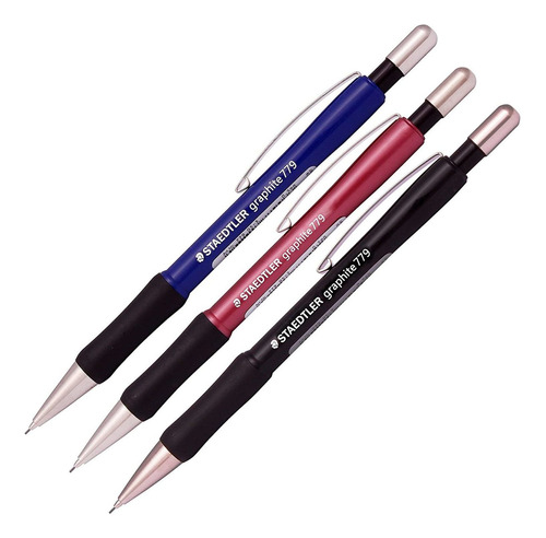 3 Lapices Mecanicos Rojo Azul Negro Punta 0,5mm Staedtler