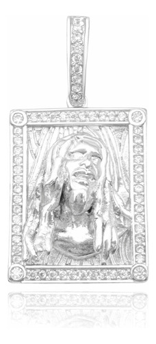 Pingente De Prata 925 Placa Cravejada Bob Marley Banhado