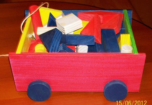 Imagen 4 de 7 de Carro Arrastre Bloques Geométricos Madera Didacticos