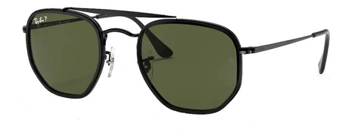 Óculos de sol polarizados Ray-Ban General Marshal II Standard armação de aço/plástico cor polished black, lente green clássica, haste polished black de aço - RB3648M