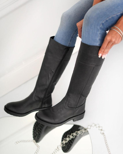 Botas Altas Montar Mujer Cuero Vacuno Negro Mustan Piu Bella