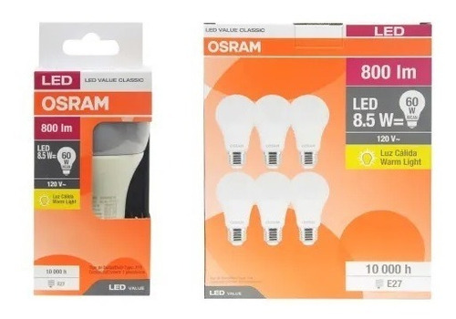 Imagen 1 de 1 de Paquete De 6 Focos Led Luz Cálida De 8.5 W, Ilumina 60 Watts