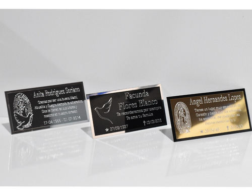Placa Aluminio Grabada Urna Funeraria Cripta Trofeo 30x10cm Plateado Obscuro/ Marco Plateado Claro