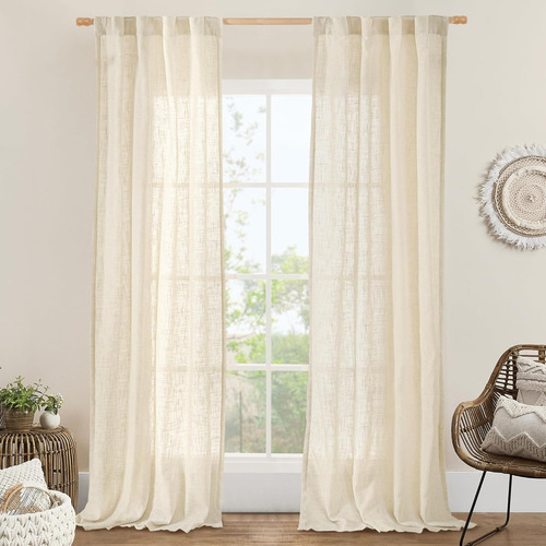 Juego De 2 Paneles De Cortinas Lino Sintético 97 X 213 Cm