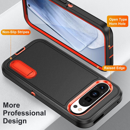 Funda Uso Rudo Soporte Para Google Pixel + 2 Micas Pantalla Negro-naranja Google Pixel 9 Pro Xl