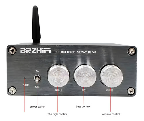 Amplificador Bluetooth 2x100w Hifi Premium Aux In Potencia Plateado 200 W