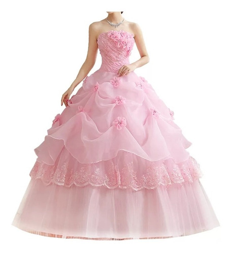 Vestido De Quinceañera Novia Princesa Matrimonio Color Rosa | Envío gratis