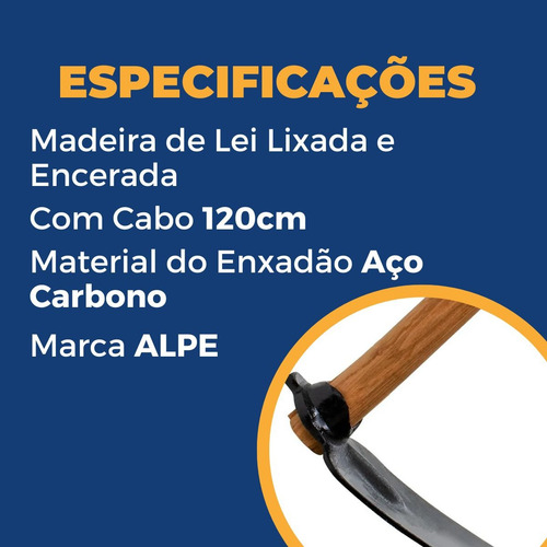 Enxadão Com Cabo 120cm Mini Alpe Aço E Madeira Resistente