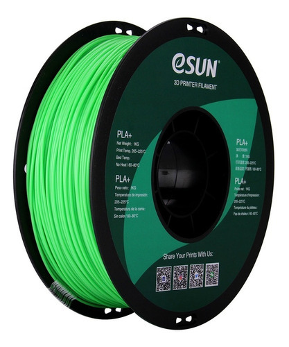 Filamento Impresión 3d Pla+ Esun 1.75mm 1kg Color Verde neon (Verde peak)