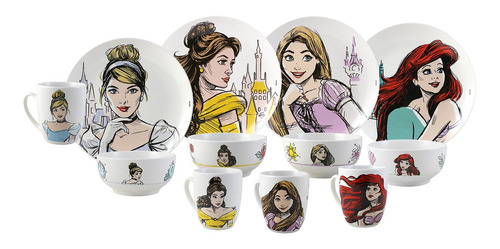 Vajilla Porcelana Princesas Disney Con Tazas 12pz Colección