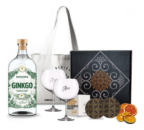 Box Regalo Gingko Copas Transparentes Grabadas Gin Botanico