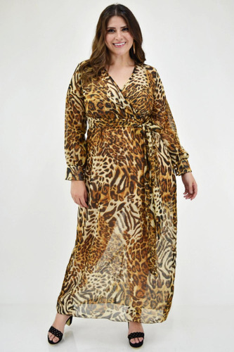 Maxi Vestido Vaporoso Tallas Extras, 2387 (animal Print)