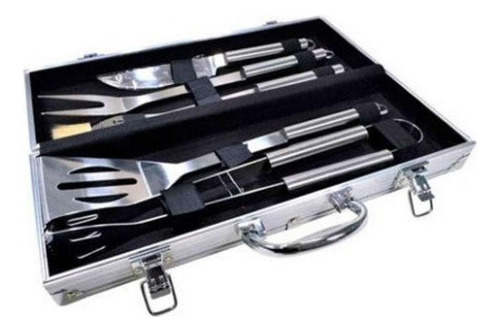 Kit Churrasco Com 5 Peças Inox Maleta Alumínio Churrasqueira