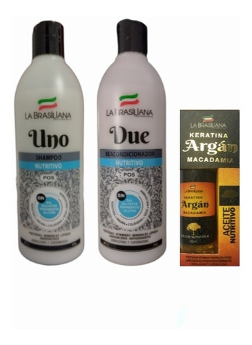 Kit Pos Alisado La Brasiliana Uno + Due + Aceite De Argán 