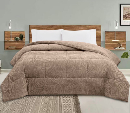 Edredón Triple Flanel Jacquard C/corderito Tritel Queen Gris Oscuro Jacquard