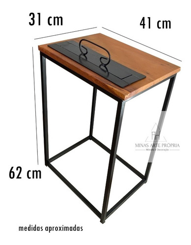 Mesa Lateral Com Lareira Ecológica Álcool Ferro Cor Preto