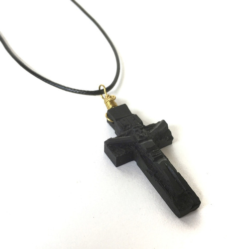 Cruz De Azabache. Collar Piedra Natural Protección Crucifijo
