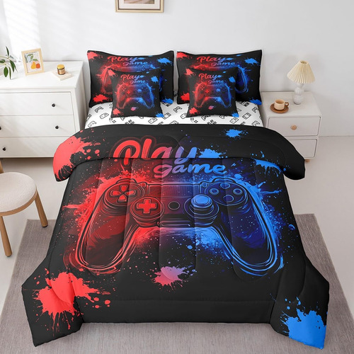 Feelyou Kids Gamer Juego De Cama De 7 Piezas, Tamaño Queen,