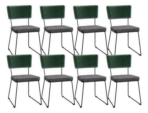 Kit 08 Cadeiras Cozinha Allana Verde Musgo Linho Cz Escuro Cor da estrutura da cadeira Preto Cor do assento Cinza-escuro Desenho do tecido Liso Quantidade de cadeiras por conjunto 8