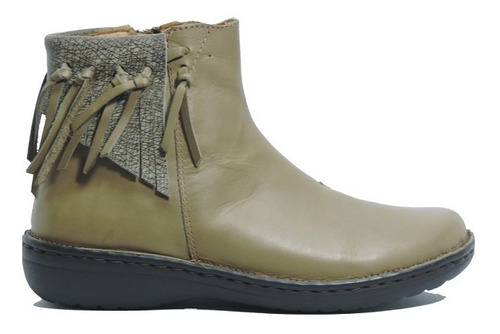 Saldo Bota Confort Fleco Mujer Cuero Taupe Tran Base Confort