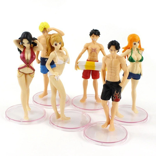 Set 6 Figuras De One Piece En La Playa 13cm