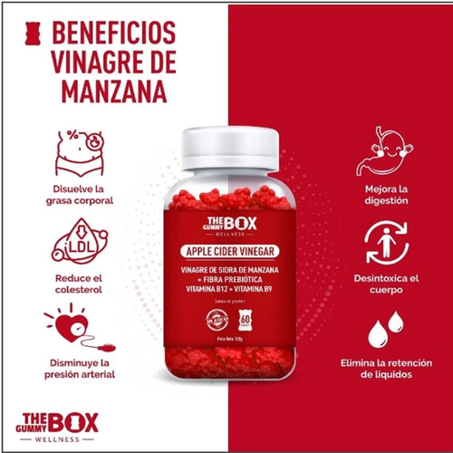 Imagen 3 de 4 de The Gummy Box Vitamina Vinagre De Sidra De Manzana 180 G X 2 Uds