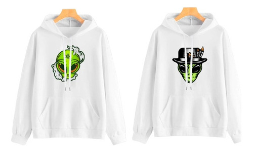 Buzo Hoodies Saco De Pareja Color Blanco Alien 