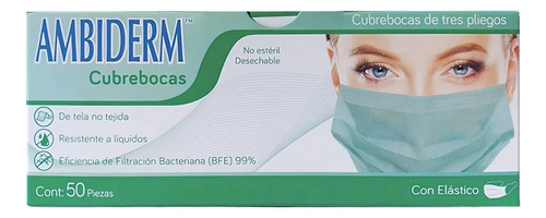 Cubre Bocas 3 Pliegos Ambiderm Verde Caja C/50