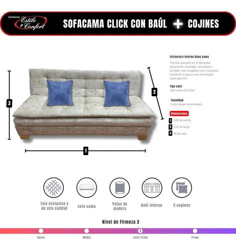 Sofá Cama Click Tres Posiciones Con Baúl Estilo Y Confort