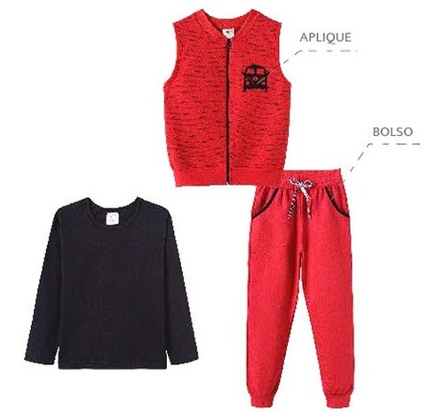 Conjunto Trijunto Infantil Menino Inverno Colete+calça+camis