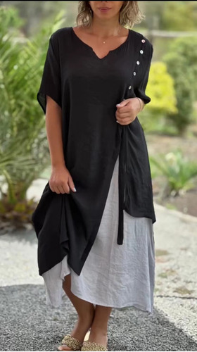 Vestido Asimétrico De Manga Corta Con Escote En V Para Mujer