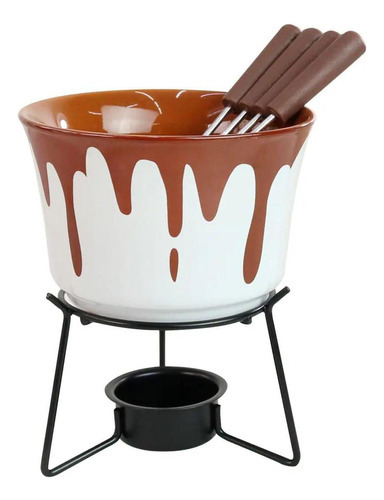 Conjunto Kit Fondue Com 6 Peças, 1 Panela Em Cerâmica 385 Ml