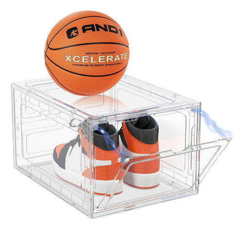 Caja Organizador De Zapatos Acrilico Apilables Kimhi Para Tenis Sneakerbox Con Puerta Iman Zapatero Multifuncional Transparente
