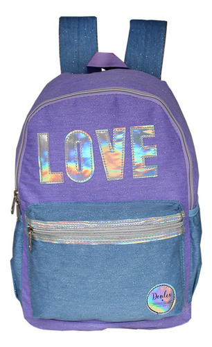 Mochila Escolar Bolsa Feminina Glitter Purpurina Love Denlex