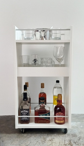 Imagen 1 de 2 de Minibar De Melamina Con Ruedas En Color Blanco
