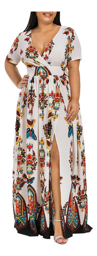 Vestido Tallas Grandes Mujer Mariposa Estampado Con Escote