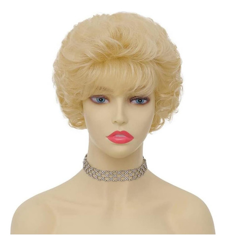Peluca Rubia Corta Con Flequillo Moderno Y Chic Para Mujer