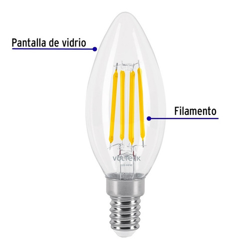 Lámpara Tipo Vela, 4 W C/ Filamento, Base E14, Volteck 48254