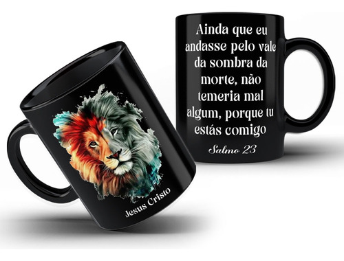 Caneca Personalizada Leão De Judá Jesus Cristo Toda Preta