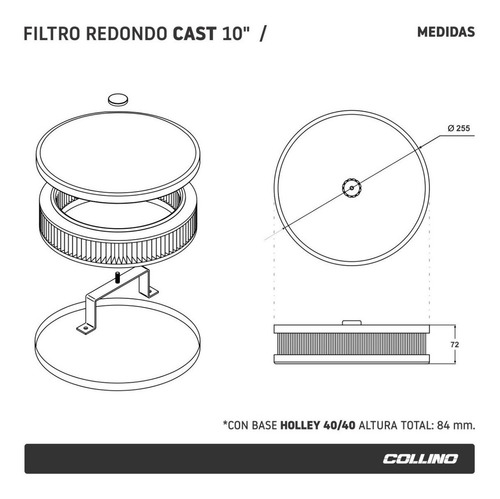 Imagen 3 de 6 de Filtro De Aire Collino 10 Carburador Holley Weber Solex