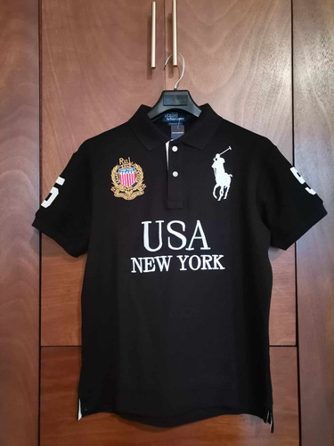 Playera Tipo Polo Big Pony Usa New York, Negro