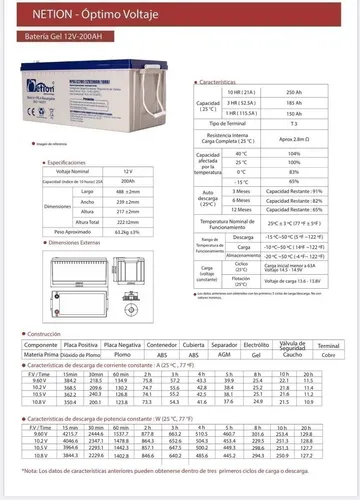 Bateria Vrla Netion De Gel 12v 200ah