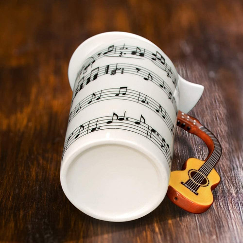 Taza Con Mango De Guitarra Y Notas Musicales De Arte Con Cap