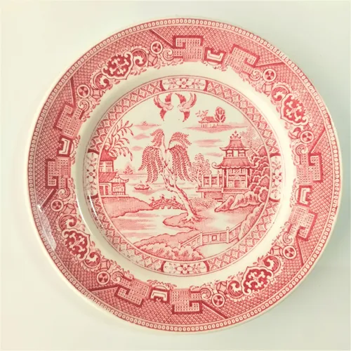 Hermoso Juego De Platos De Postre En Loza Willow Color Rosa. (Usado)